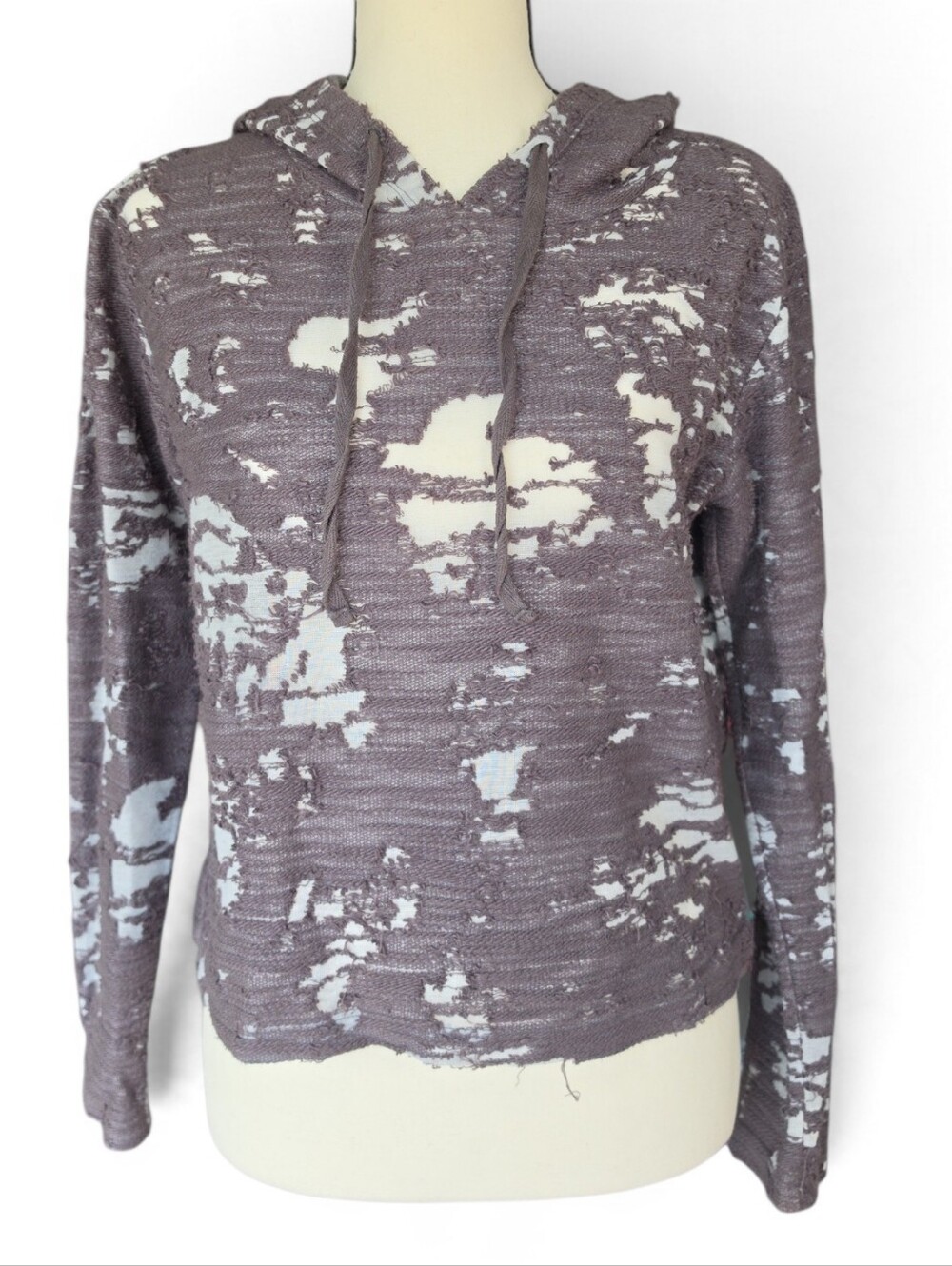 Bobi Los Angeles Gray Distressed Hoodie-Size XS